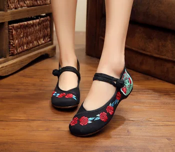 2017 New China Style Low Heels Women'S Flats Red Fashion Patch And Embroidery Comfort Simple Walks Dance Shoes SMYXHX-D0119