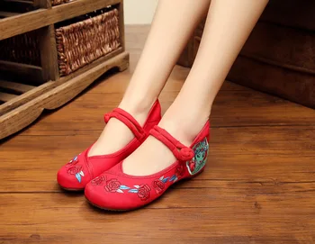 2017 New China Style Low Heels Women'S Flats Red Fashion Patch And Embroidery Comfort Simple Walks Dance Shoes SMYXHX-D0119