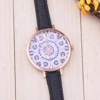 Relojes Mujer 2017 Floral Pattern Leather Quartz Watch Women Wrist Roman Numerals Dial Clock Watches Men Dress Hours Relogio