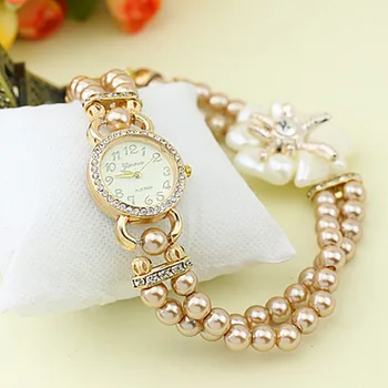 Luxury with resin white pearl bracelet flower pendant quartz watch women dress watch montre 2017 female feminine clock