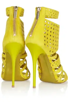 Women Sandals Spool High Heels Ankle-Wrap Zip Open Toe Summer Dress Sandals sapatos femininos Fretwork Shoes