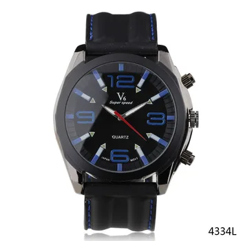 New Fahion Top V6 Brand Men Quartz Watches Digital Breakout Big Dial Stainless Steel Case Rubber Band Sport Wristwatches Mens