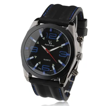 New Fahion Top V6 Brand Men Quartz Watches Digital Breakout Big Dial Stainless Steel Case Rubber Band Sport Wristwatches Mens