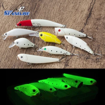 Seanlure 1PCS All Types Glow Fishing Lures Noctilucent Minnow Crank Popper VIB Pencil Jerkbait Crankbait Stickbait Luminous