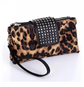 New Fashion Women Leather Handbag Retro Rivet Leopard Designer Luxury Female Purse Wallet Day Clutch Bag bolsa feminina LJ234