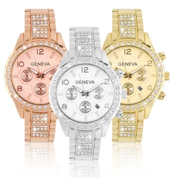 Men Women Luxury Rhinestone Net Steel Band Wrist Watch Quartz Watch with Golden/Silver/Rose gold color