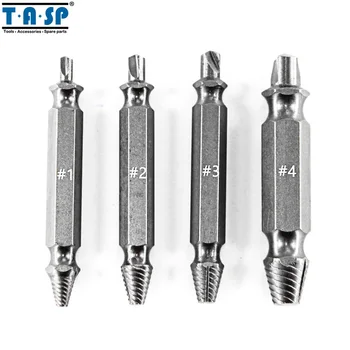 TASP 4 Pieces Damaged Screw Extractor Remover Drill Bit Set with 1/4 inch(6.35mm) Hex Shank & Case