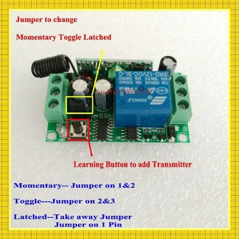 DC 12V 1 CH Relay Receiver Wireless Remote Control Switch 315/433.92 RF Radio Frequency RX Learning Momentary Toggle Latched