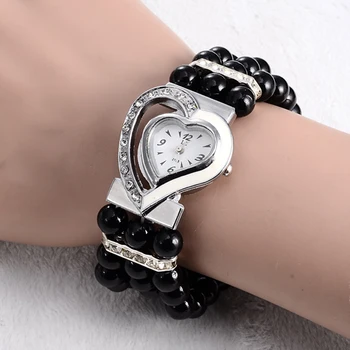 2017 New Brand Women Pearl Bracelet Watch Unique Design Heart Shape dial Fashion Ladies Dress watches relogio original