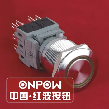 ONPOW 19mm 2NO2NC Latching on-off 12V Green Ring illuminated Metal Push Button Switch (LAS1-BGQ-22ZE/G/12V) CE, ROHS