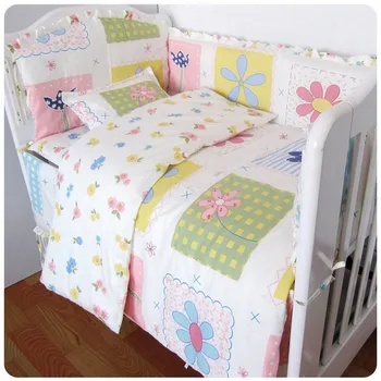 Promotion! 6pcs Kids bedding sets baby crib bedclothes baby bedding ,include (bumpers+sheet+pillow cover)