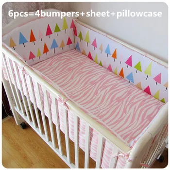 Promotion! 6PCS Baby Bedding Set Crib Netting Bumpers Newborn Baby Products (bumper+sheet+pillow cover)