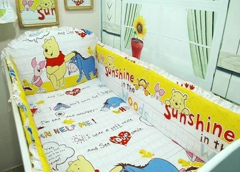 Promotion! 6PCS Baby Bedding Set For Cot and Crib Washable (bumpers+sheet+pillow cover)