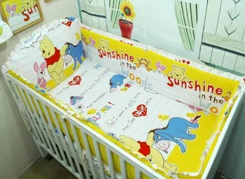 Promotion! 6PCS Baby Bedding Set For Cot and Crib Washable (bumpers+sheet+pillow cover)