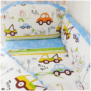 Promotion! 6pcs embroidery baby bedding set/baby crib bedding set (bumpers+sheet+pillow cover)
