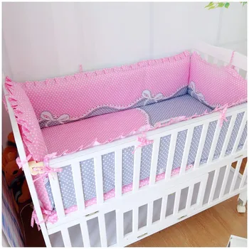 Promotion! 6PCS Baby Cot baby bedding set Pure cotton curtain crib bumper baby cot sets ,include:(bumper+sheet+pillow cover)