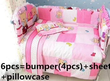 Promotion! 6PCS Friends Baby Crib Bedding set bed kit Applique Embroidered (bumper+sheet+pillow cover)