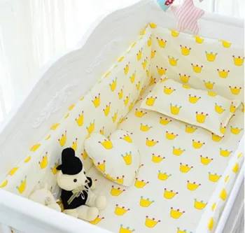 Promotion! 6PCS Cotton Bedding Set,Cot Bumper, Cotton Baby Crib Bedding Set Sale (bumpers+sheet+pillow cover)