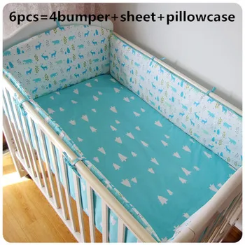 Promotion! 6PCS Baby Bedding Set Crib Bedding Set Cotton Baby Bedclothes (bumpers+sheet+pillow cover)