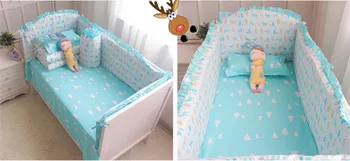 Promotion! 6PCS Baby Bedding Set Crib Bedding Set Cotton Baby Bedclothes (bumpers+sheet+pillow cover)