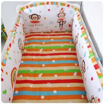 Promotion! 6PCS Appliqued Baby Cot Crib Bedding set for girl and boys ,include:(bumper+sheet+pillow cover)
