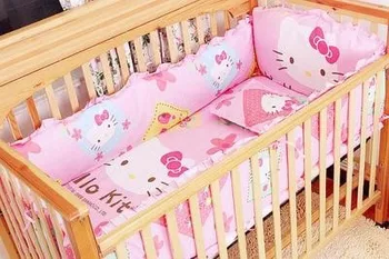 Promotion! 6PCS baby crib bedding set baby bed linen cartoon cot sheet ,include(bumper+sheet+pillow cover)