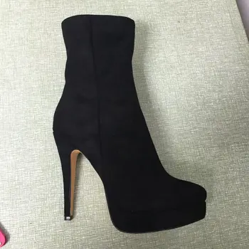 2016 Real Black Winter boots Fashion Ladies Party Boots High Thin Heels Zapatos Mujer Side Zipper Ankle Boots For Women
