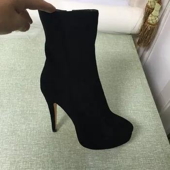 2016 Real Black Winter boots Fashion Ladies Party Boots High Thin Heels Zapatos Mujer Side Zipper Ankle Boots For Women