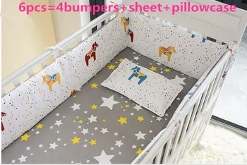 Promotion! 6PCS cotton baby bedding sets ,crib bedding sets for crib (bumpers+sheet+pillow cover)