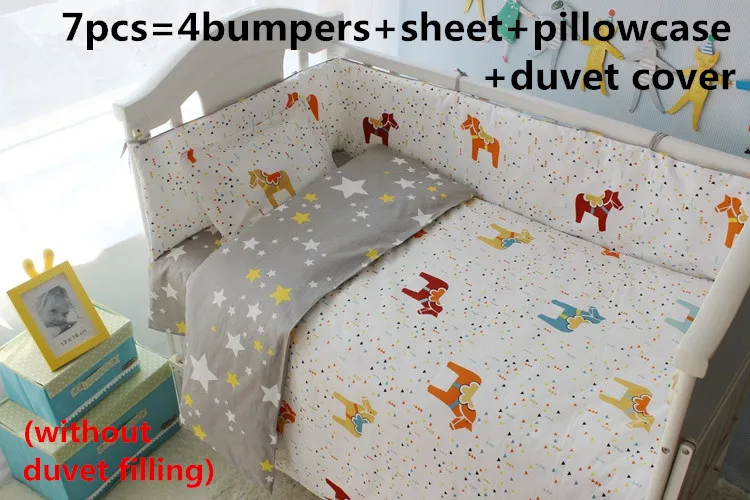 Promotion! 6/7PCS baby bedding set cotton curtain crib bumper baby cot sets , 120*60/120*70cm