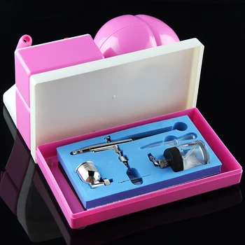 OPHIR Pink Mini Air Compressor with 7cc&22cc Bottle 0.3mm Airbrush Kit for Makeup Body Paint & Nail Art _AC067P+005+011