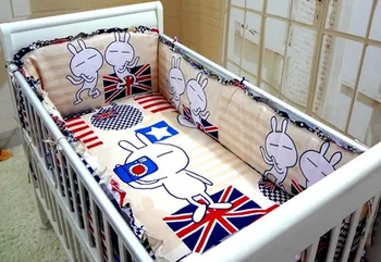 Promotion! 6PCS Baby Crib Bedding Set Baby Cot Beds Baby Bed Linen Cotton ,include(bumper+sheet+pillow cover)
