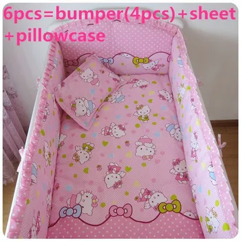 Promotion! 6pcs Hello Kitty Kids Bedding Set Bed Sheet Bumper  ,include (bumpers+sheet+pillow cover)