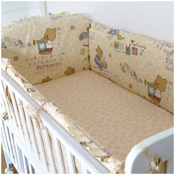 Promotion! 6pcs Bear Baby crib bedding set in cot bed set bedclothes Thick Fleece (bumpers+sheet+pillow cover)
