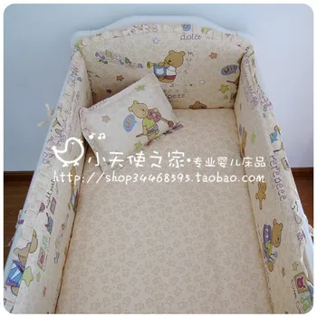 Promotion! 6pcs Bear Baby crib bedding set in cot bed set bedclothes Thick Fleece (bumpers+sheet+pillow cover)