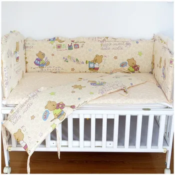 Promotion! 6pcs Bear Baby Bedding Baby Around Bed,Crib Bedding Set (bumpers+sheet+pillow cover)