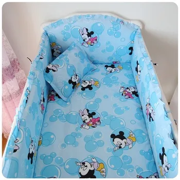 Promotion! 6PCS Cotton Washable Baby Cot Bedding Set Crib Cot Bedding Sets Baby Bed Set,include(bumper+sheet+pillow cover)