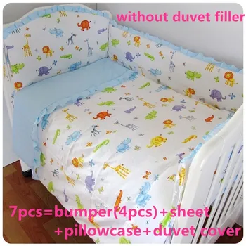 Discount! 6/7pcs cotton baby cot bedding set unpick and wash crib piece set ,120*60/120*70cm