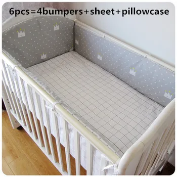 Promotion! 6PCS Baby Kids Children Bedding Set Pillow Cases Sheets Cotton Kids Bed Set ,include:(bumper+sheet+pillow cover)