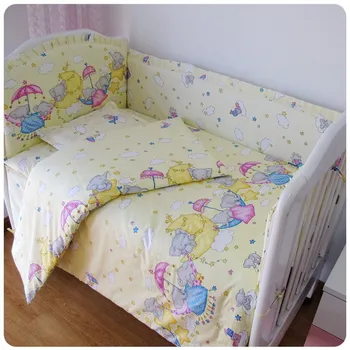 Promotion! 6PCS baby Cot Crib bedding Set Embroidery ,include (bumpers+sheet+pillow cover)