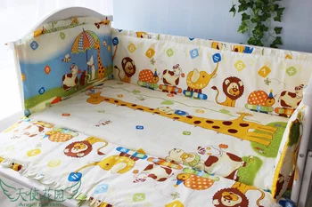 Promotion! 6PCS Forest baby bedding set cotton crib bed set baby bed linen boys baby cot (bumper+sheet+pillow cover)