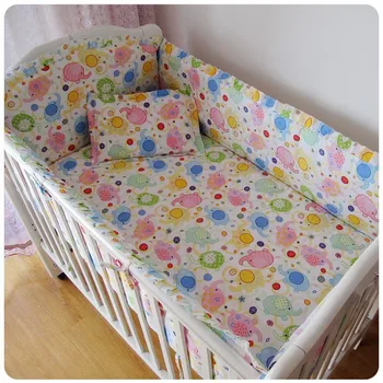 Promotion! 6PCS Crib Baby Bedding Set baby Nursery Cot Bedding Crib Bumper/ (bumpers+sheet+pillow cover)