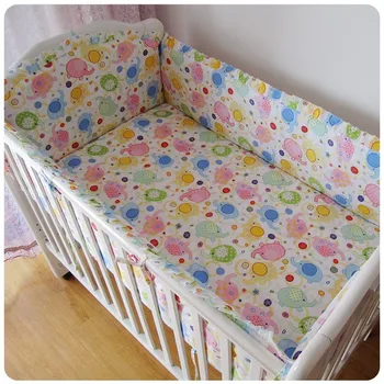 Promotion! 6PCS Crib Baby Bedding Set baby Nursery Cot Bedding Crib Bumper/ (bumpers+sheet+pillow cover)