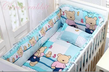 Promotion! 6pcs baby bedding set cotton crib bedding curtain crib newborn bed sheet (bumpers+sheet+pillow cover)