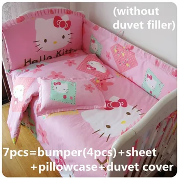 Discount! 6/7pcs Hello Kitty baby bedding set Infant Bedding Sets Nursery Bedding sets ,120*60/120*70cm