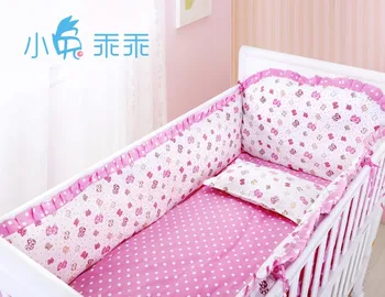 Promotion! 6pcs Pink baby bedding bumper set baby bed around child bedding (bumpers+sheet+pillow cover)