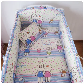 Promotion! 6PCS Appliqued Baby Nursery Comforter Cot Crib bedding for boy baby (bumper+sheet+pillow cover)