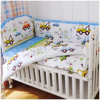 Promotion! 6PCS baby bedclothes Baby bedding set character crib bedding set (bumper+sheet+pillow cover)