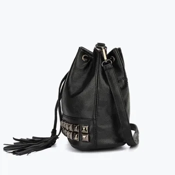 Teridiva Handbags Small Tassel Handbag Crossbody Bucket Bags for Women Shoulder Bag Rivet Messenger Bag Bolsa