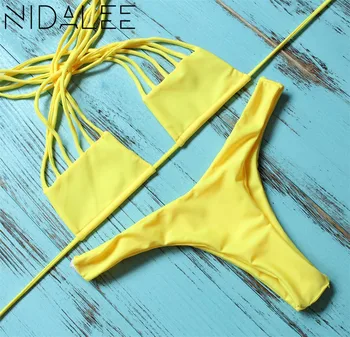 NIDALEE 2017 New Bandage Bikinis Women Halter Top Swimwear Brazilian Swimsuit Bathing Suit Biquini Bikini Set Maillot De Bain